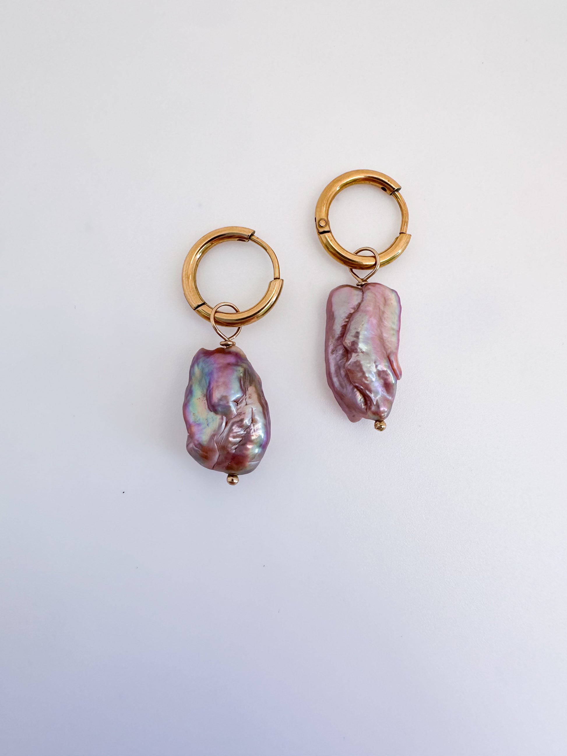 DRIP JEWELRY EARRINGS Iridescent Pearl or No Pearl Hoops