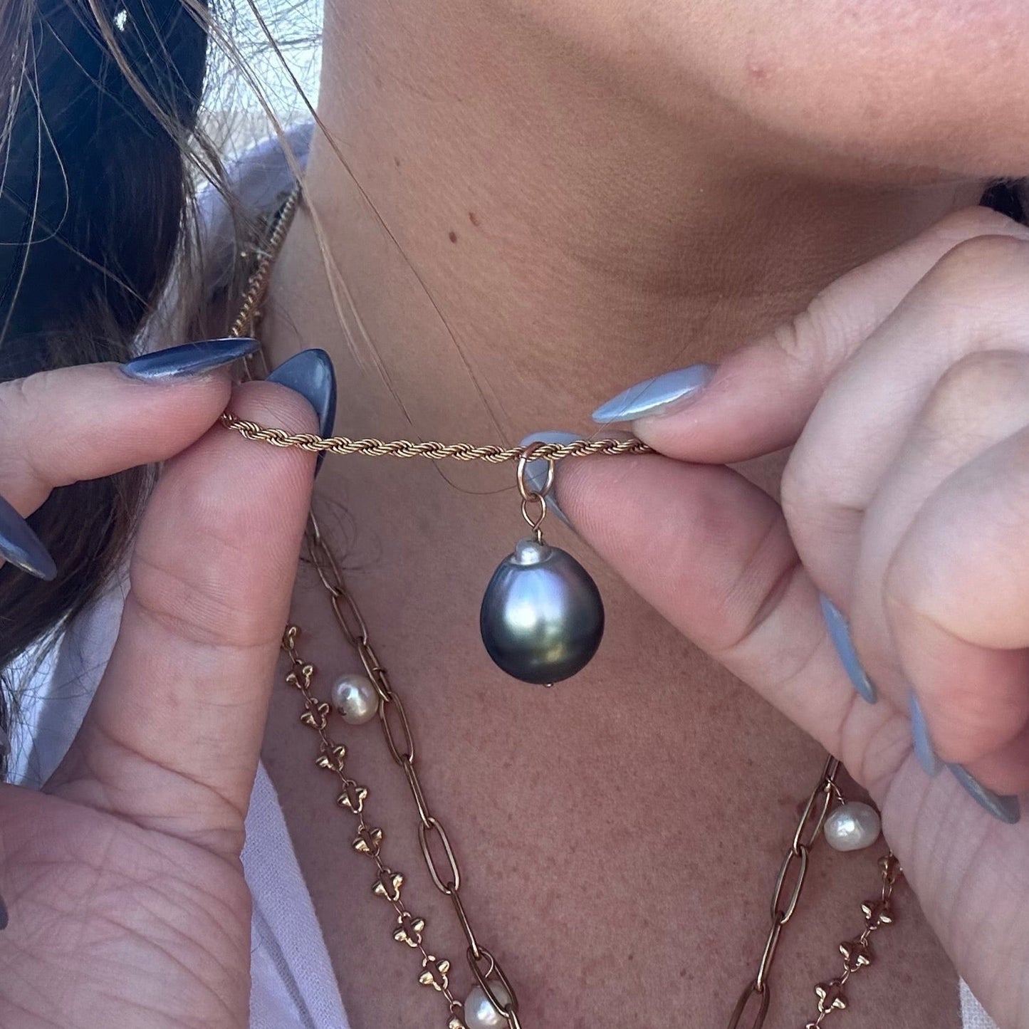 DRIP JEWELRY EARRINGS Tahitian Baroque Pearl Necklaces (comes with 3 chains)